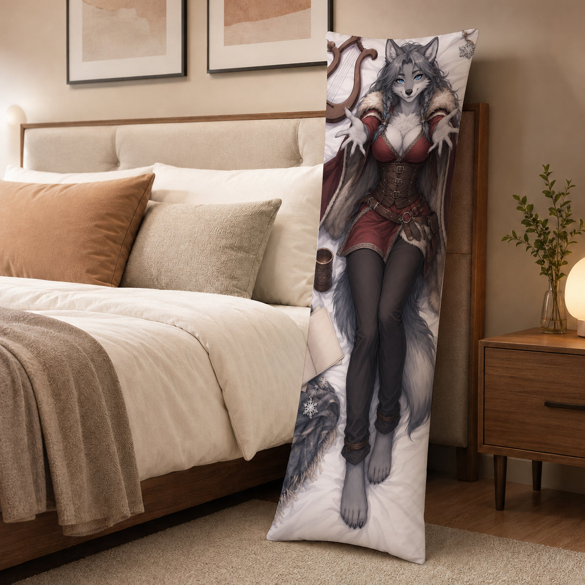Northern Skald Wolf furry body pillow cover product image 3
