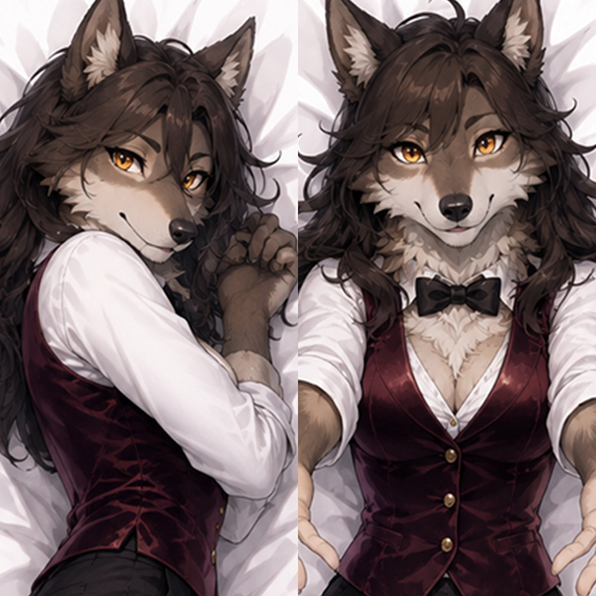 Velvet Bartender Wolf furry body pillow cover product image 1