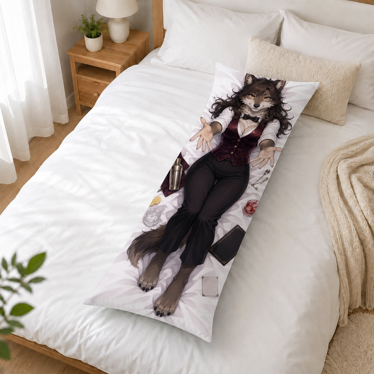 Velvet Bartender Wolf furry body pillow cover product image 2