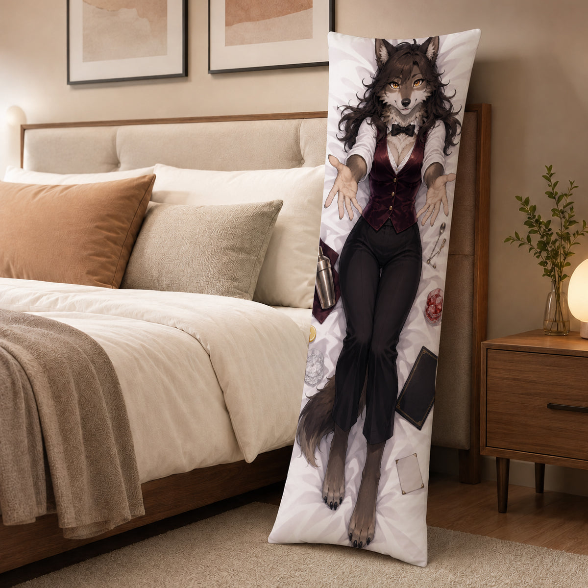 Velvet Bartender Wolf furry body pillow cover product image 3