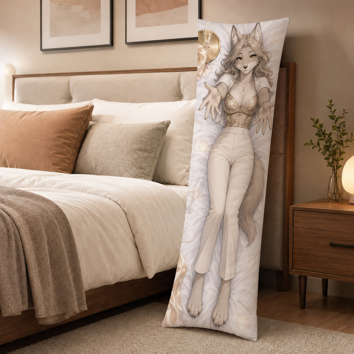 Champagne Host Wolf furry body pillow cover product image 3