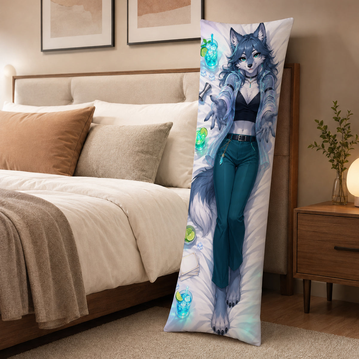 Glow Mixologist Wolf furry body pillow cover product image 3